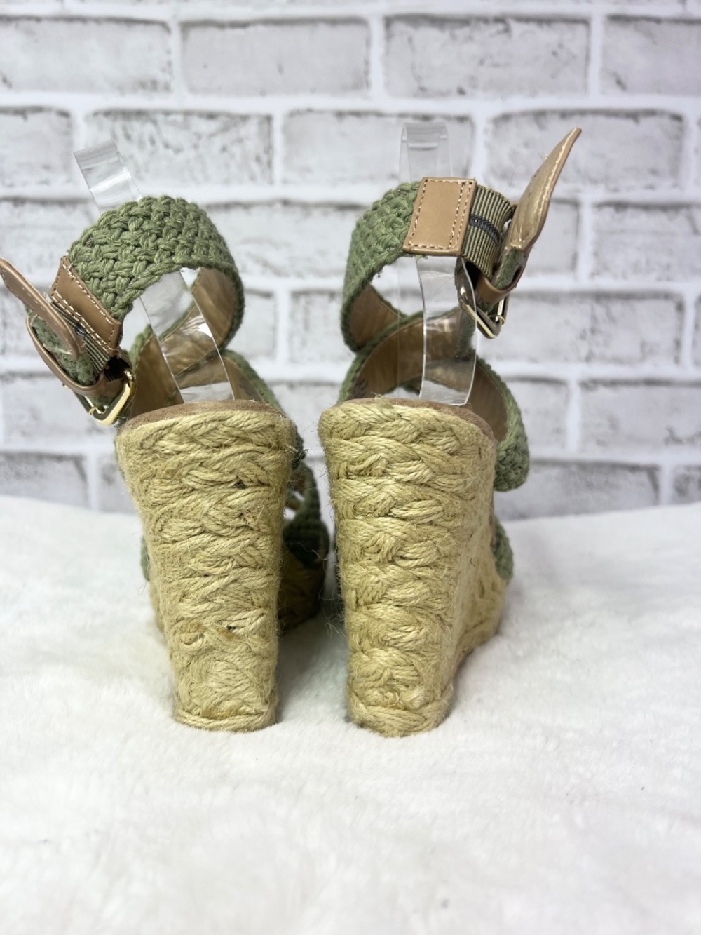 NWT🤩 |•NINE WEST•| Olive Green Crochet Espadrille Wedge Sandals Women’s Size 7 - Picture 5 of 14